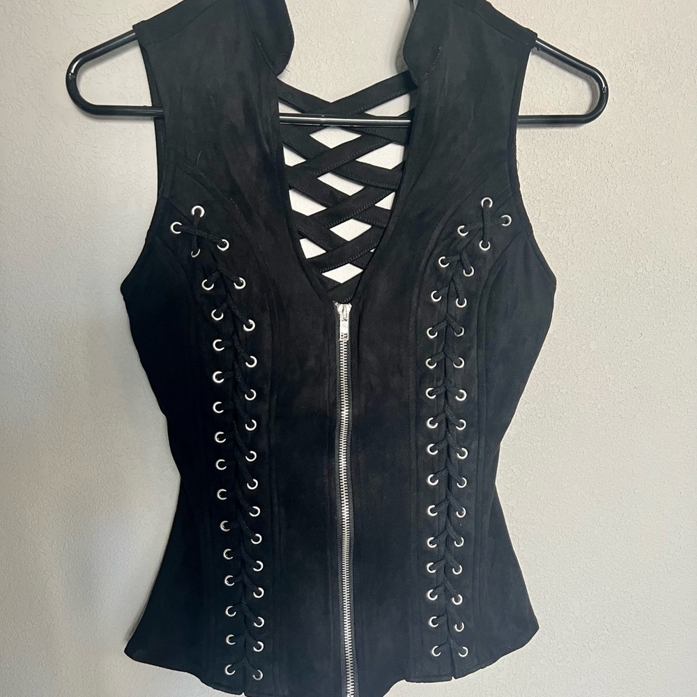 Small Black Corset Style Tank Top with Zip-Front
